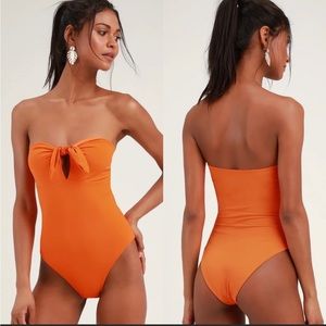 Lulus | Sun and Done Orange Strapless One-Piece Swimsuit